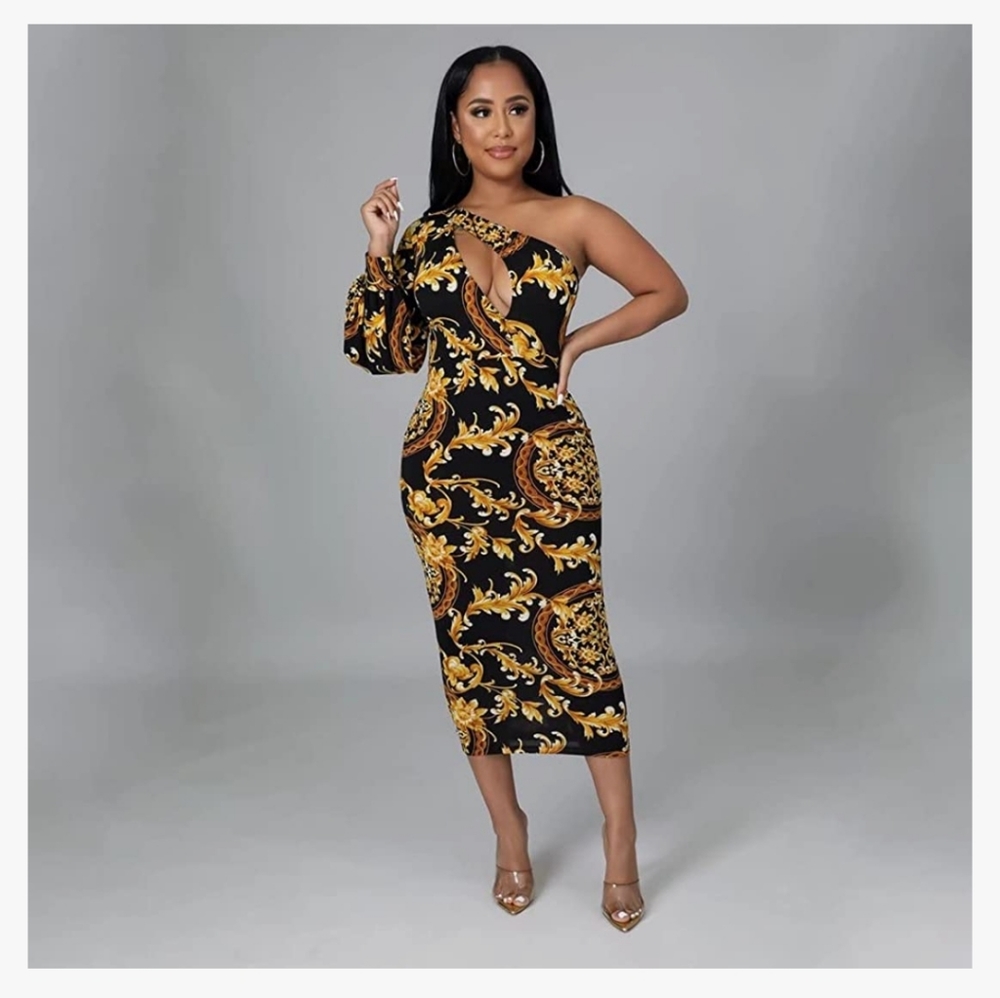 Women Bohemian V Neck African Printed Ethnic Style Summer Bodycon Shift Dress￼